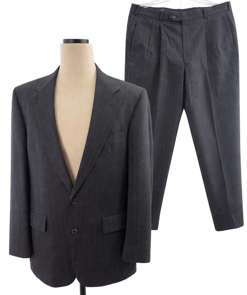 Vintage 90s Gray Wool Pinstripe Suit Men's Large 44R 38x30 USA Palm Beach
